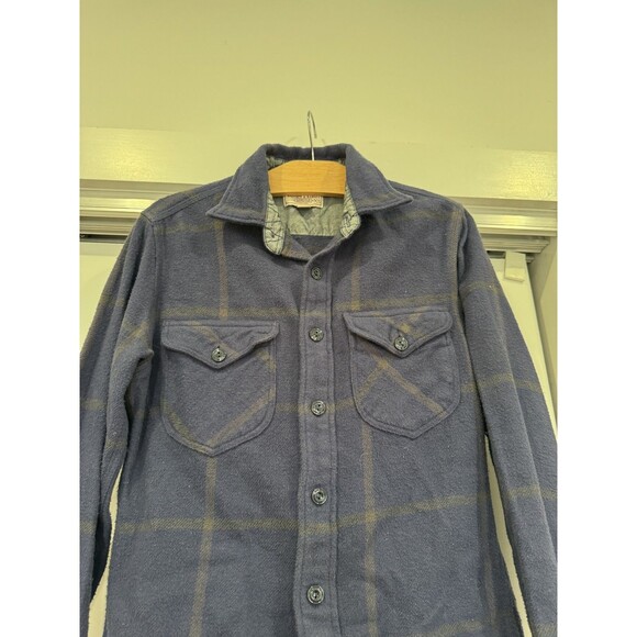 Wallace & Barnes Mens XS Blue Plaid Heavyweight Flannel Button Up Chore Shirt - Picture 2 of 7
